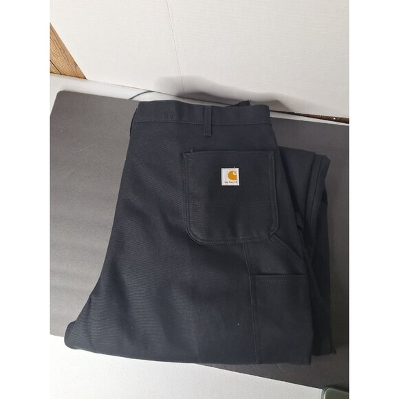 Carhartt Pants Mens 46x30 Black Duck Double Front Flannel Lined Dungaree New - Picture 8 of 12